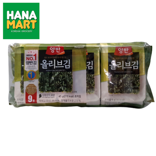 Yangban Roasted Seaweed with Olive Oil 양반 올리브김 5g x 9